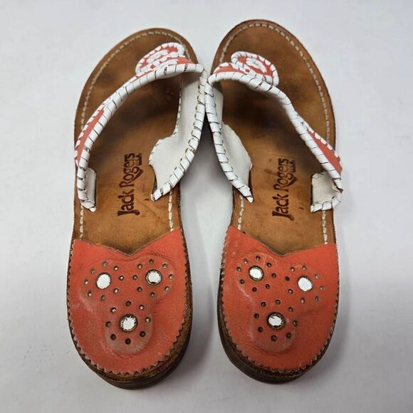JACK ROGERS USA VINTAGE JACKS FLATS ORANGE WHITE WOMENS SANDALS SIZE 9 M - Picture 3 of 5